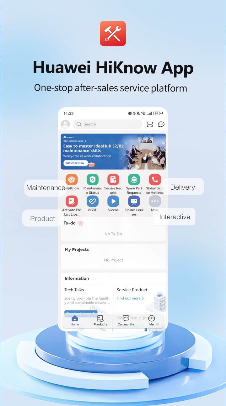 Huawei HiKnow app, one-stop project delivery, maintenance, product document, and community communication