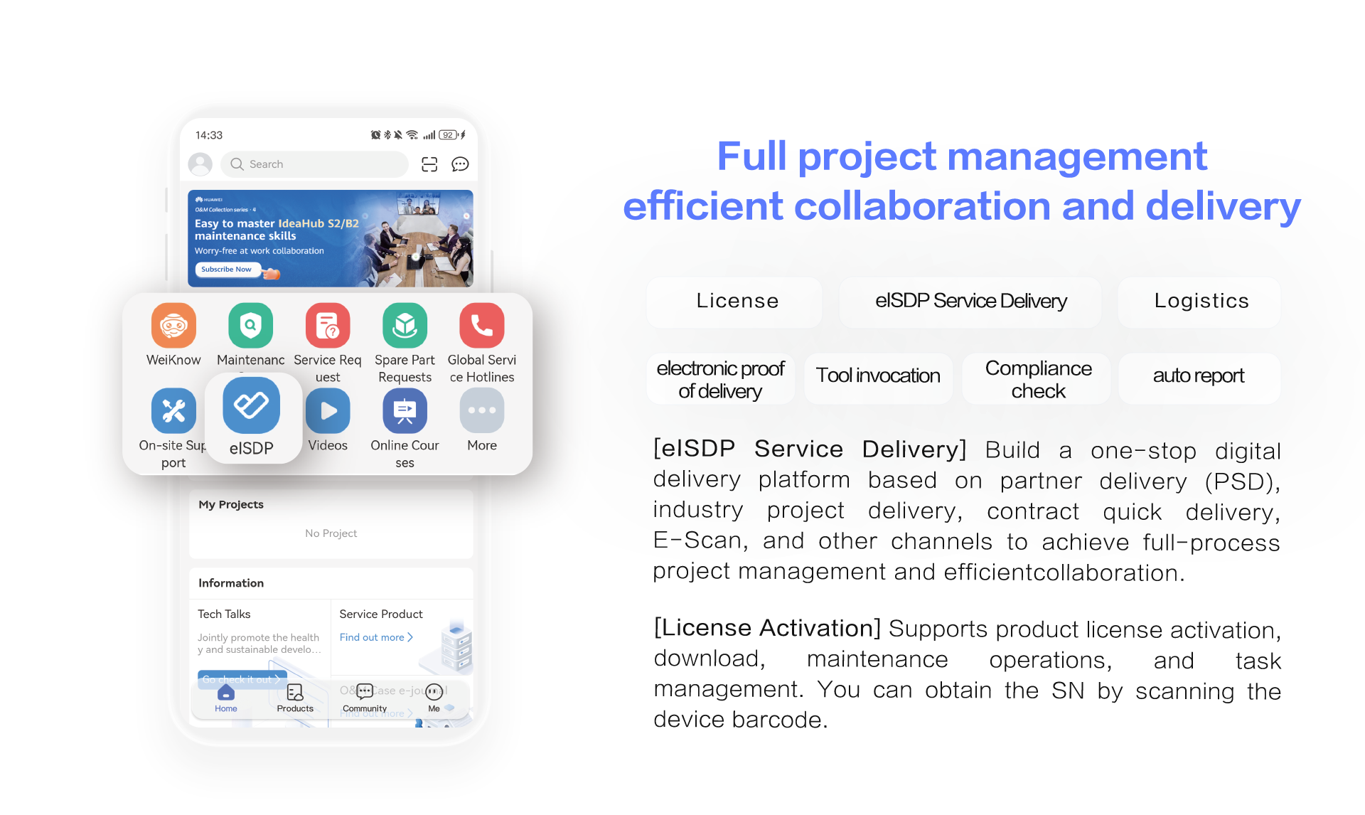 Huawei HiKnow app, one-stop project delivery, maintenance, product document, and community communication