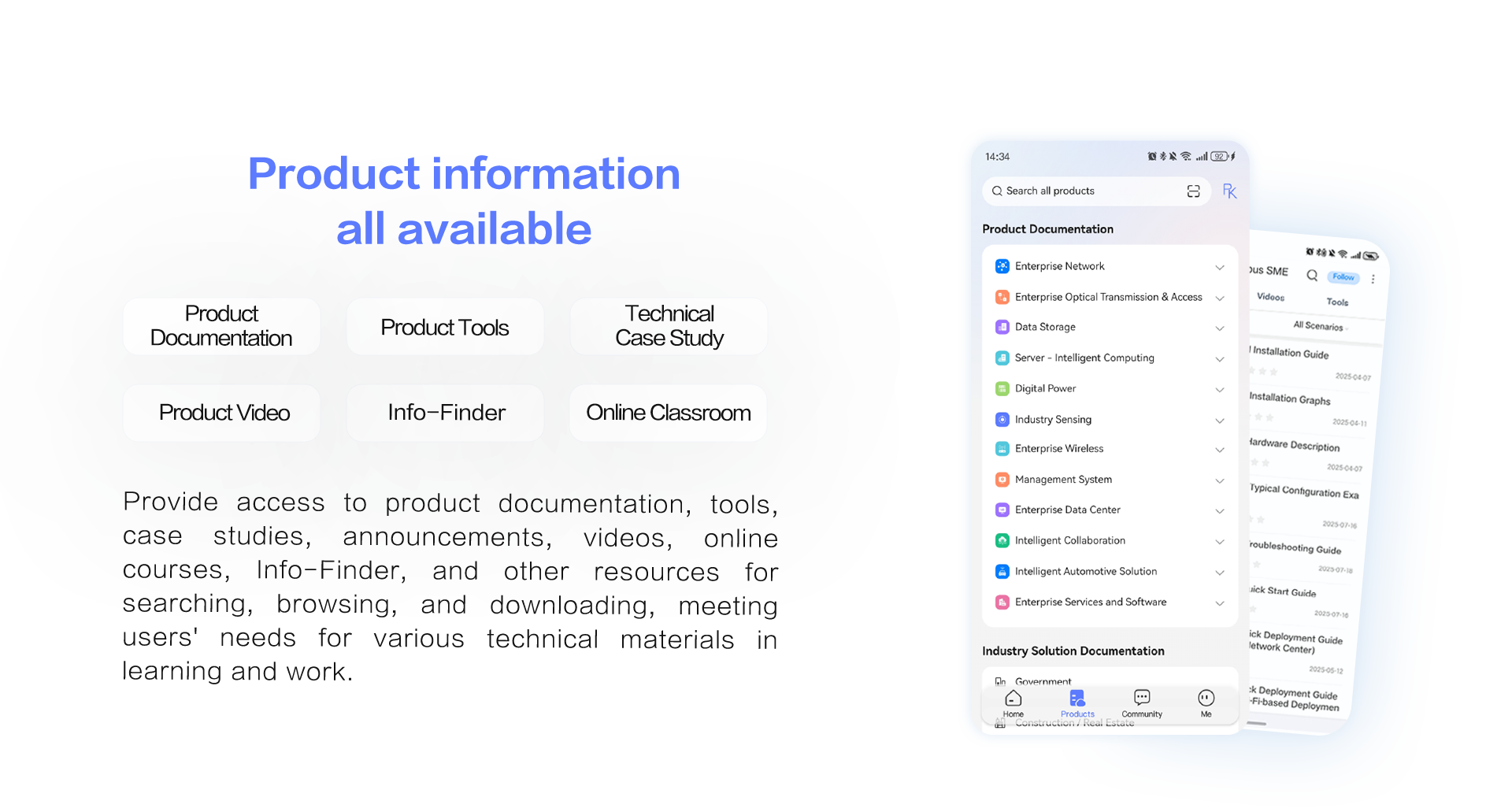 Huawei HiKnow app, one-stop project delivery, maintenance, product document, and community communication